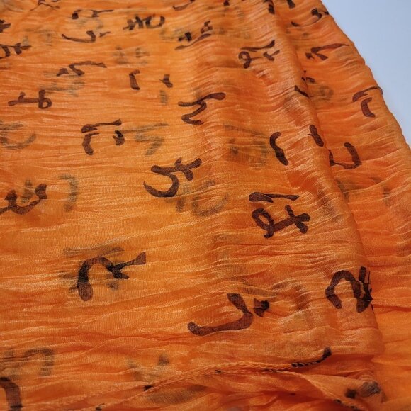 BRIGHT Orange Lightweight All Season Chinese Characters Crinkle Scarf - Picture 7 of 8